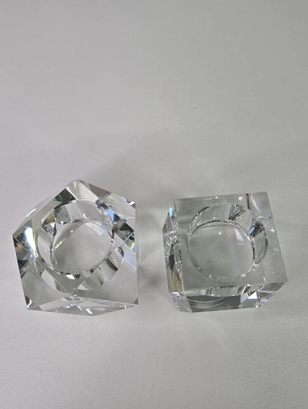 Rosenthal‎ Crystal Candle Holder Pair Regency Geometric Faceted Votive Tea Light